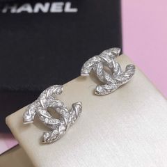  Bông Tai Bạc Cao Cấp - Chanel Màu Trắng Pha Lê (AX) 