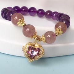  Vòng Đá Phong Thuỷ Cao Cấp - Trái Tim Pha Lê & Đá Thạch Anh Tím Tự Nhiên (AE) 