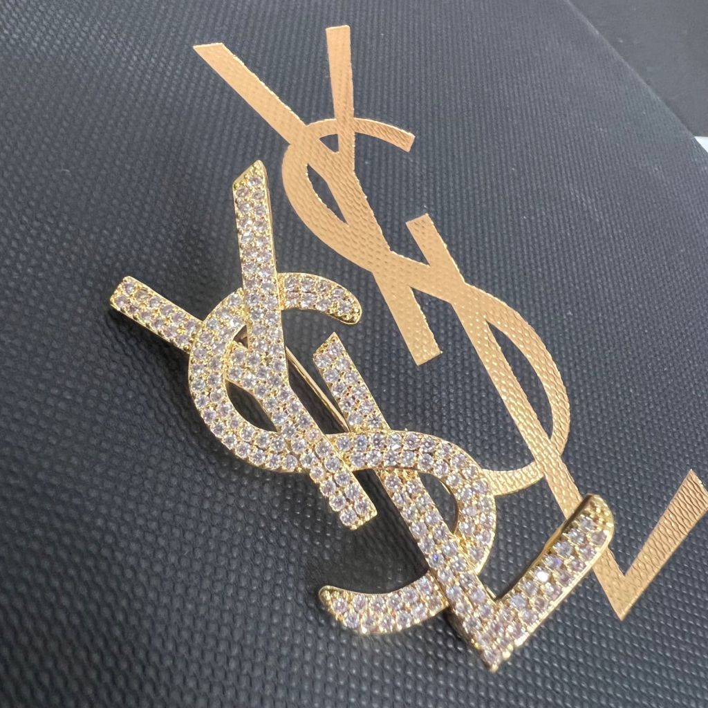  Cài Áo Nam, Nữ - YSL Màu Vàng Pha Lê Trắng (AK) 