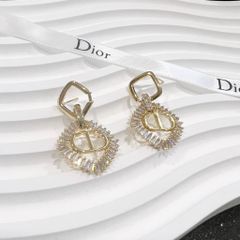  Bông Tai Dior Màu Vàng Pha Lê Trắng (AL) 