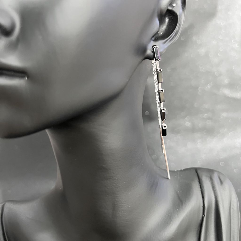  Bông Tai Tua Rua Pha Lê Đen ( Có 3 Kiểu Đeo ) 