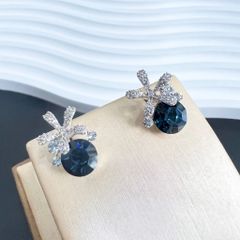  Bông Tai Cánh Hoa Pha Lê Xanh Bích & Trắng (BO) 