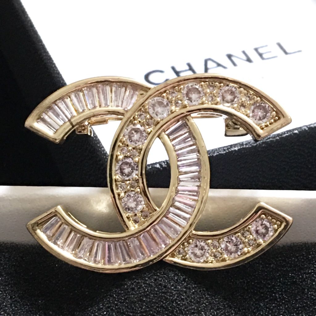  Cài Áo Nam, Nữ - Chanel Màu Vàng Pha Lê Trắng (BF) 