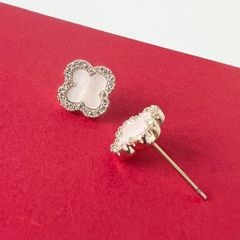  Bộ Trang Sức Cỏ 4 Lá May Mắn - Vòng Tay & Bông Tai Màu Vàng Size Nhỏ Pha Lê (AK) 