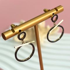  Bông Tai 2 Vòng Tròn Màu Vàng Pha Lê Đen Tinh Tế 