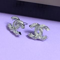  Bộ Trang Sức Chanel Trắng - Cài Áo & Bông Tai Pha Lê (AB) 