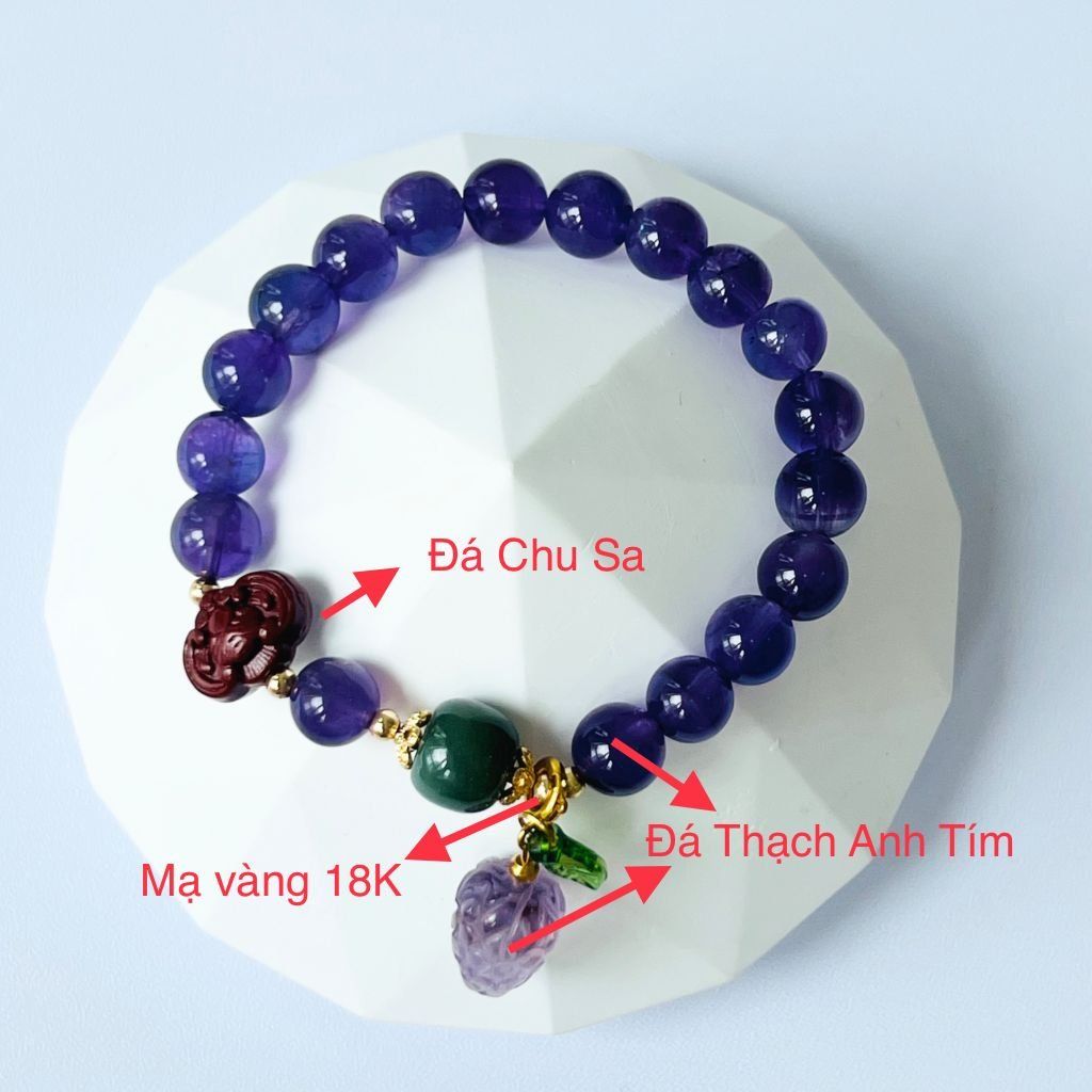  Vòng Đá Phong Thuỷ Cao Cấp - Trái Dâu Đá Thạch Anh Tím & Đá Chu Sa Tự Nhiên 