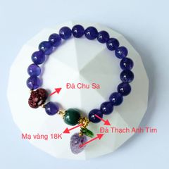  Vòng Đá Phong Thuỷ Cao Cấp - Trái Dâu Đá Thạch Anh Tím & Đá Chu Sa Tự Nhiên 