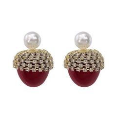  Bông Tai Dior Màu Đỏ Ngọc Trai &  Pha Lê Trắng ( Có 3 Kiểu Đeo ) 