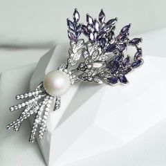  Cài Áo & Mặt Dây Chuyền - Bó Hoa Màu Trắng Pha Lê Tím & Ngọc Trai 