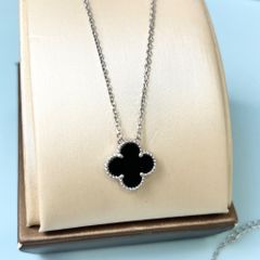  Bộ Trang Sức Cỏ 4 Lá May Mắn Trắng Đen Size 1cm - Dây Chuyền, Vòng Tay & Bông Tai Pha Lê (AN) 