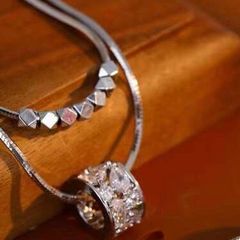  Dây Chuyền Ngắn - 2 Tầng Vòng Tròn Pha Lê Trắng Phong Cách Cá Tính 