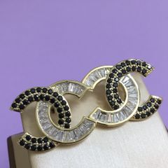  Bông Tai Chanel Bản To Màu Vàng Pha Lê Đen & Trắng Cá Tính (AI) 