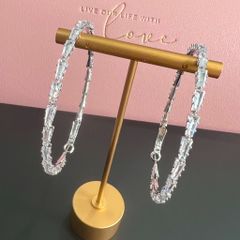  Bông Tai Khoen Tròn Bản To Màu Trắng 6,5cm Pha Lê (BM) 