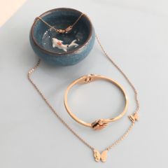  Bộ Trang Sức Titan Cao Cấp - Con Bướm Xinh Vòng Tay & Bông Tai Màu Vàng Hồng 