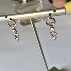 Bông Tai Bạc Cao Cấp - Vòng Tròn & Tam Giác Pha Lê (AF) 
