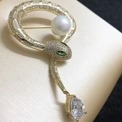  Cài Áo Nam, Nữ - Con Rắn Ngọc Trai & Pha Lê Xanh, Trắng 