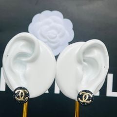  Bông Tai Chanel Bản To Màu Vàng Pha Lê Đen Cá Tính (CK) 