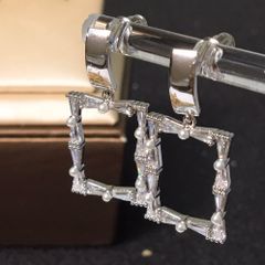  Bông Tai Hình Chữ Nhật Màu Trắng Bản To Pha Lê (AH) 