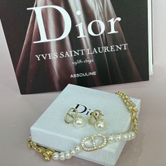  Bộ Trang Sức Dior Vàng - Vòng cổ Choker & Bông Tai Ngọc Trai, Pha Lê Quý Phái (AJ) 
