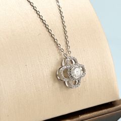  Bộ Trang Sức Bạc Cao Cấp - Dây Chuyền & Bông Tai Cỏ 4 Lá May Mắn (AQ) 