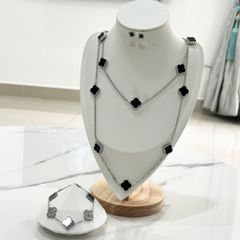  Bộ Trang Sức Cỏ 4 Lá May Mắn Trắng Đen Size 1cm - Dây Chuyền, Vòng Tay & Bông Tai Pha Lê (AR) 