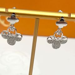  Bộ Trang Sức Cỏ 4 Lá May Mắn - Vòng Tay & Bông Tai Màu Trắng Đen Pha Lê (AH) 