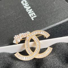  Cài Áo Nam, Nữ - Chanel Màu Vàng Ngọc Trai & Pha Lê Trắng (CK) 