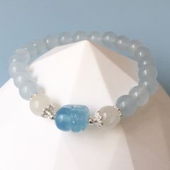  Vòng Đá Phong Thuỷ Cao Cấp - Con Tỳ Hưu Tài Lộc Đá Aquamarine & Đá Thạch Anh Trắng Tự Nhiên 