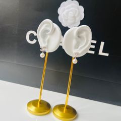  Bông Tai Chanel Màu Trắng Ngọc Trai & Pha Lê (CE) 