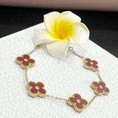  Vòng Tay TiTan Cao Cấp - Cỏ 4 Lá May Mắn Màu Đỏ 1,3cm Pha Lê (AG) 