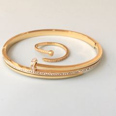  Bộ Trang Sức Cartier Titan Cao Cấp - Vòng Tay & Nhẫn Màu Vàng Pha Lê (AP) 