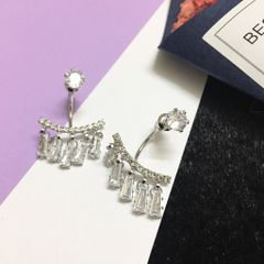  Bông Tai Viền Tai Mưa Rơi Pha Lê Trắng ( Có 2 Kiểu Đeo ) 