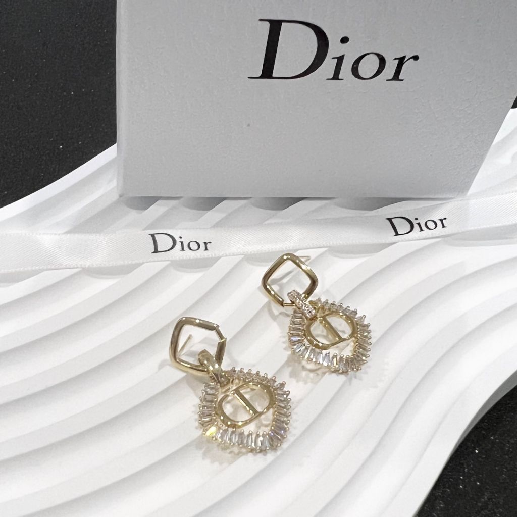  Bông Tai Dior Màu Vàng Pha Lê Trắng (AL) 