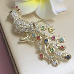  Cài Áo Con Phượng Hoàng Màu Vàng Pha Lê Màu (AA) 