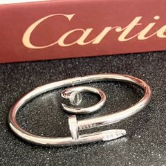  Bộ Trang Sức Cây Đinh Cartier Titan Cao Cấp - Vòng Tay & Nhẫn Màu Trắng Pha Lê (AC) 