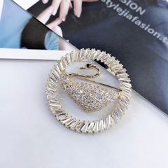  Cài Áo & Mặt Dây Chuyền - Thiên Nga Màu Vàng Pha Lê Trăng (AA) 