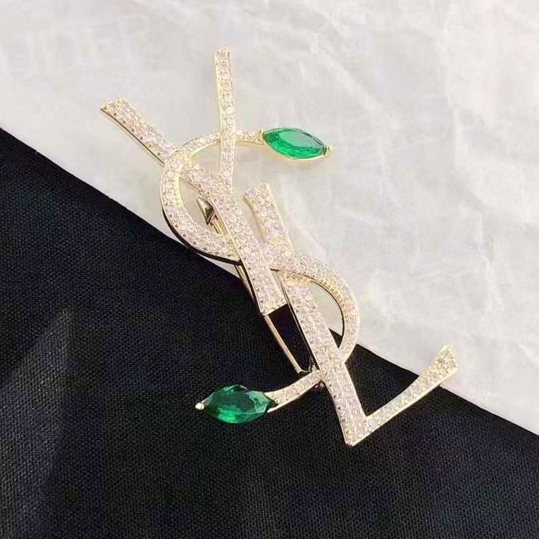 Cài Áo Nam, Nữ - YSL Bản To Pha Lê Xanh & Trắng Sang Trọng 