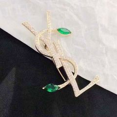  Cài Áo Nam, Nữ - YSL Bản To Pha Lê Xanh & Trắng Sang Trọng 
