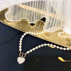  Dây Chuyền Ngắn - Dior Trái Tim Màu Vàng Ngọc Trai & Pha Lê Trắng (AI) 