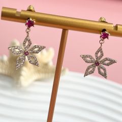  Bông Tai Cánh Hoa Pha Lê Hồng & Trắng (BR) 