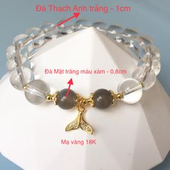  Vòng Đá Phong Thuỷ Cao Cấp - Đuôi Cá Pha Lê & Đá Thạch Anh Trắng, Đá Mặt Trăng Màu Xám Tự Nhiên 
