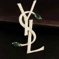  Cài Áo Nam, Nữ - YSL Bản To Pha Lê Xanh & Trắng Sang Trọng 