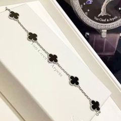 Bộ Trang Sức Cỏ 4 Lá May Mắn Trắng Đen Size 1cm - Dây Chuyền, Vòng Tay & Bông Tai Pha Lê (AR) 