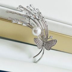  Cài Áo Con Bướm Và Bông Lúa Màu Trắng Ngọc Trai & Pha Lê Tinh Tế 