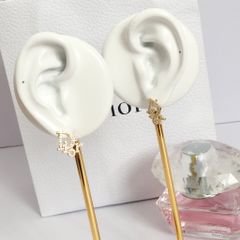  Bông Tai Dior Màu Vàng 1,2cm Pha Lê Trắng (AW) 