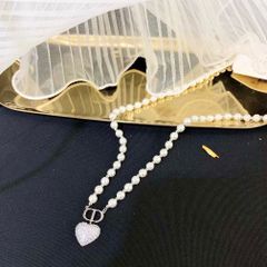  Dây Chuyền Ngắn - Dior Trái Tim Màu Trắng Ngọc Trai & Pha Lê (AJ) 