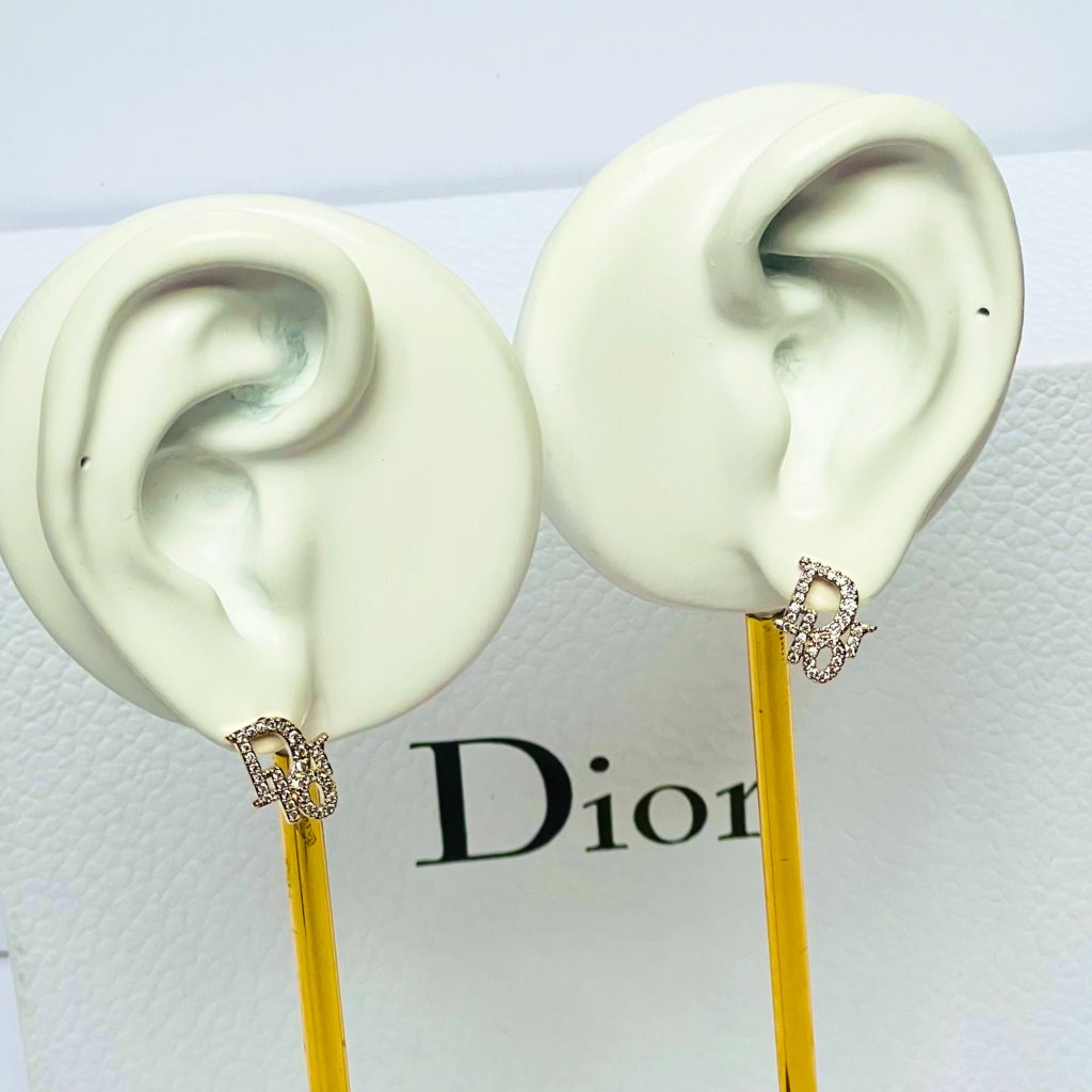  Bông Tai Dior Màu Vàng 1,2cm Pha Lê Trắng (AW) 