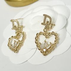  Bông Tai Dior Trái Tim Màu Vàng Pha Lê Trắng 