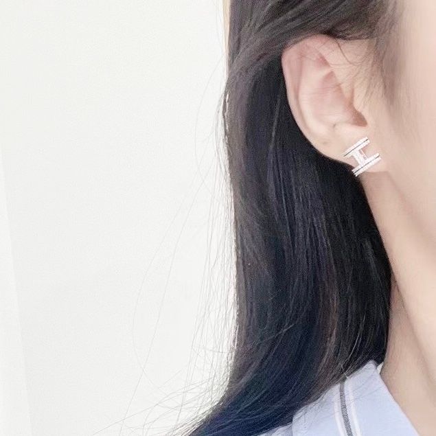  Bông Tai Hermes Màu Vàng Pha Lê Trắng (AC) 